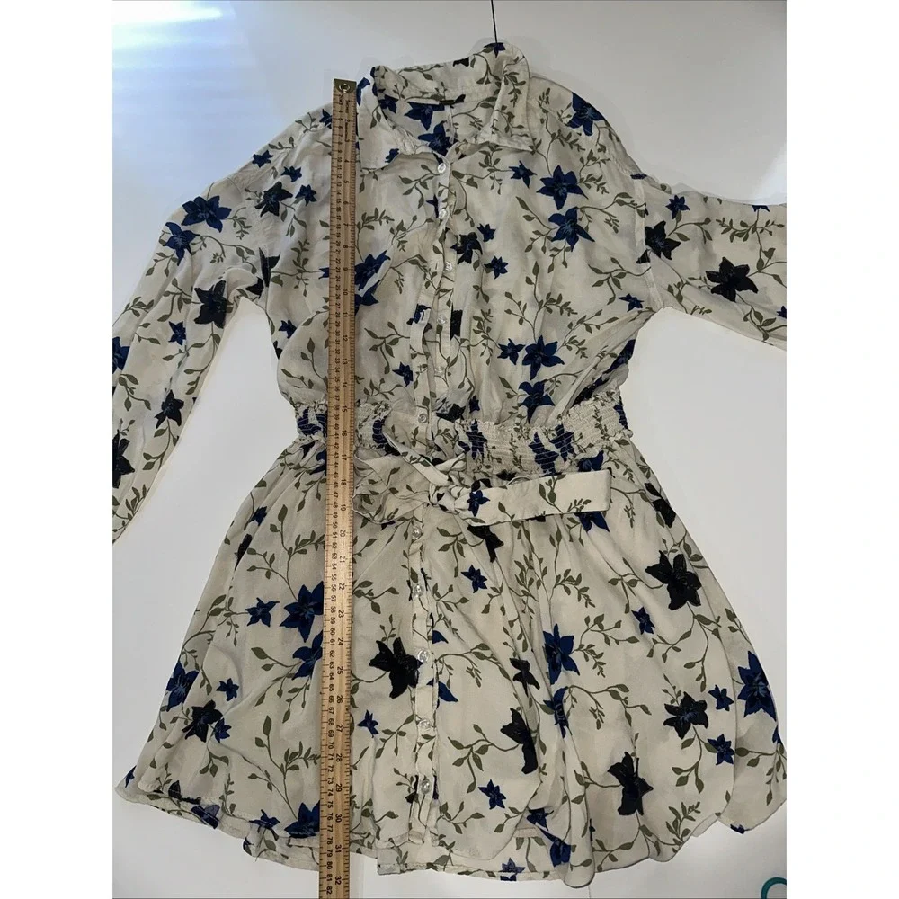 Free People Lighten Up White Floral Long Sleeve V-Neck Boho Mini Dress S/P - Picture 8 of 11